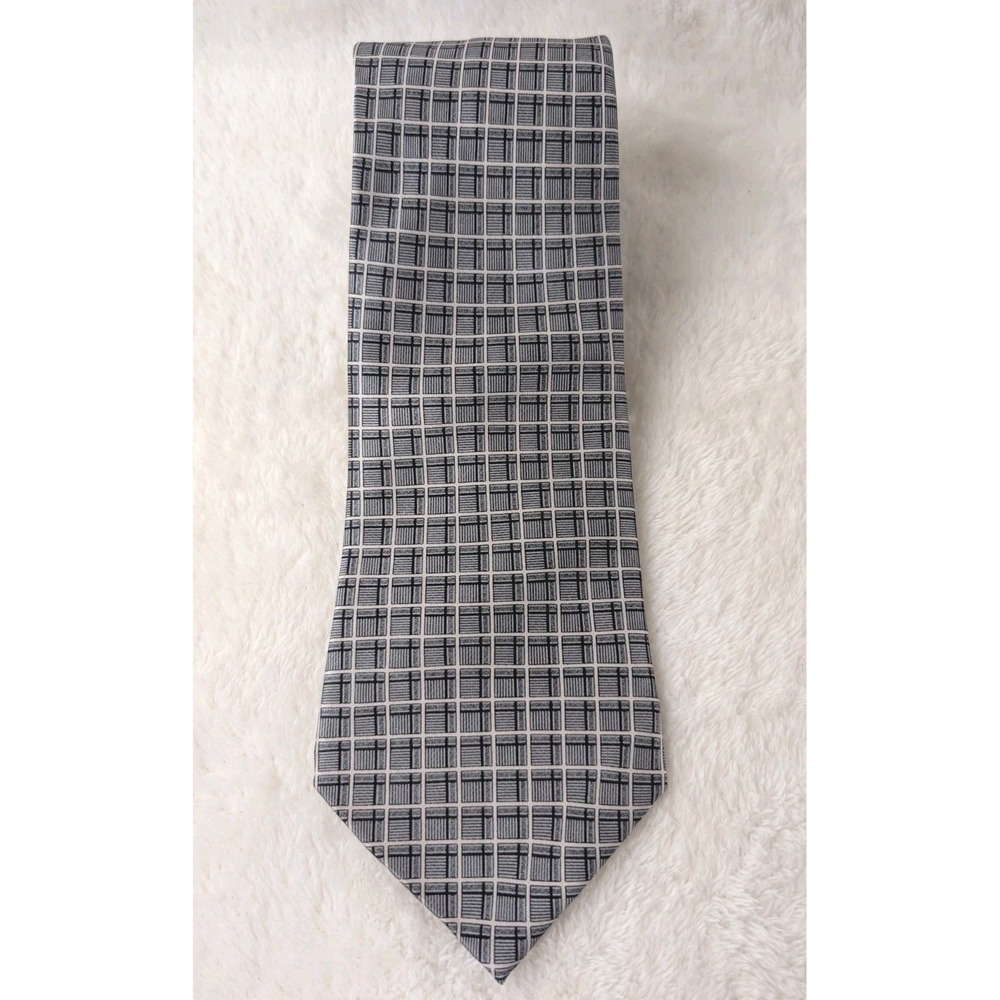 Salvatore Pellegrino Silk Tie Gray Black‎ Check Grid Pattern Il Pittore Italiano